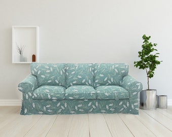 Custom Made Replacement Cover / Slipcover for Ikea Ektorp 3 Seat Sofa Cover Floral pattern and Grid pattern