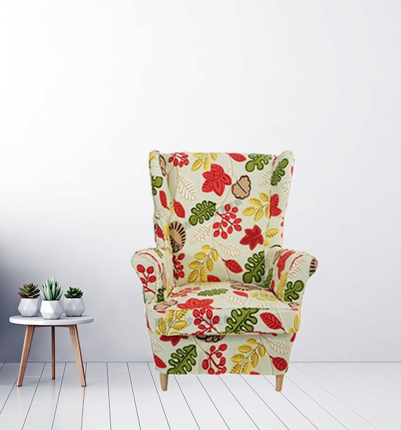 Wing Ikea Floral Strandmon, Slipcover, Made Kong Ottaman, Chair Strandmon - Strandmon Strandmon Cover, Etsy Strandmon Cartoon Pattern Cover, Custom Hong