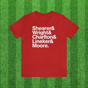 England Players Shirt, Shearer Wright Charlton Lineker & Moore Tee, England supporters football/soccer t-shirt