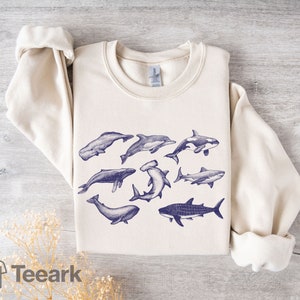 Ocean Life Illustration Sweatshirt: Save the Sharks, Whales, Dolphins
