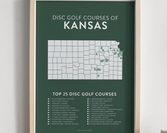Top 25 Kansas Disc Golf Courses Poster | 12x18 Checklist Map | Gifts for Disc Golfers