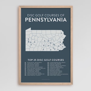 Top 25 Pennsylvania Disc Golf Courses Poster | 12x18 Checklist Map | Gifts for Disc Golfers