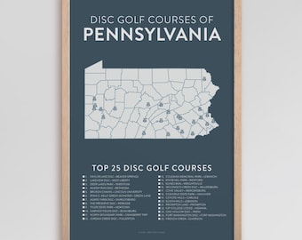 Top 25 Pennsylvania Disc Golf Courses Poster | 12x18 Checklist Map | Gifts for Disc Golfers