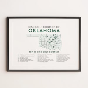 Top 25 Oklahoma Disc Golf Courses Poster | 12x18 Checklist Map | Gifts for Disc Golfers