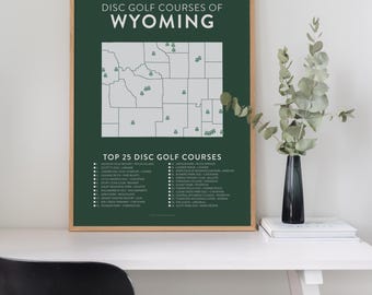 Top 25 Wyoming Disc Golf Courses Poster | 12x18 Checklist Map | Gifts for Disc Golfers