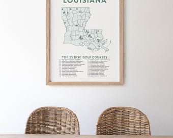 Top 25 Louisiana Disc Golf Courses Poster | 12x18 Checklist Map | Gifts for Disc Golfers