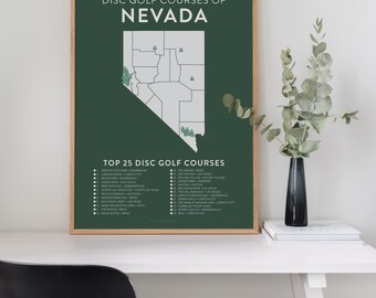 Top 25 Nevada Disc Golf Courses Poster | 12x18 Checklist Map | Gifts for Disc Golfers