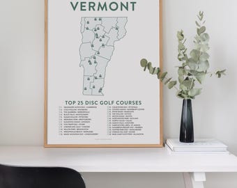 Top 25 Vermont Disc Golf Courses Poster | 12x18 Checklist Map | Gifts for Disc Golfers