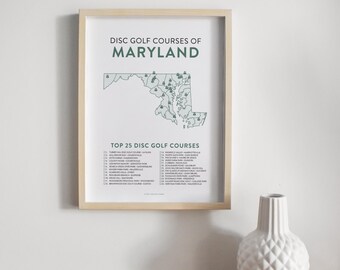 Top 25 Maryland Disc Golf Courses Poster | 12x18 Checklist Map | Gifts for Disc Golfers