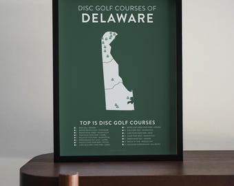 Top 25 Delaware Disc Golf Courses Poster | 12x18 Checklist Map | Gifts for Disc Golfers
