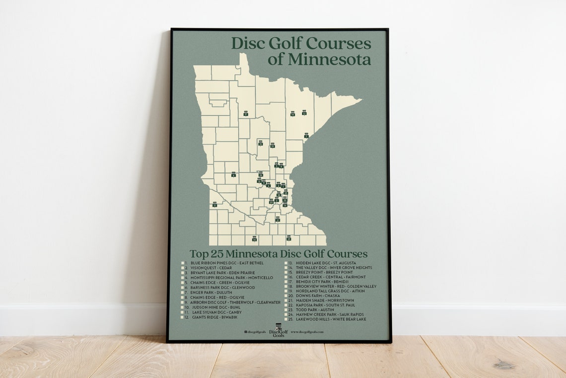 Disc Golf Top 25 Courses of Minnesota Map Etsy