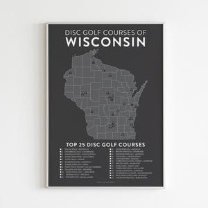 Top 25 Wisconsin Disc Golf Courses Poster | 12x18 Checklist Map | Gifts for Disc Golfers