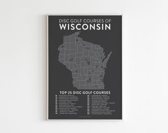 Top 25 Wisconsin Disc Golf Courses Poster | 12x18 Checklist Map | Gifts for Disc Golfers