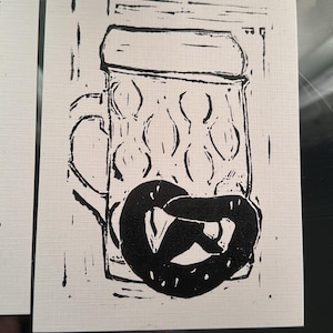 Oktoberfest Pretzel and Beer Stein Handcrafted Print | Festive Beer Art | Unique Kitchen Decor | Gift for Beer Lovers
