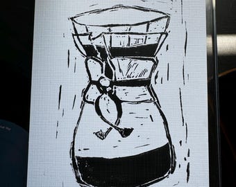 Chemex Coffee Maker Handcrafted Print | Elegant Coffee Art | Unique Kitchen Decor | Gift for Coffee Lovers | Original Illustration