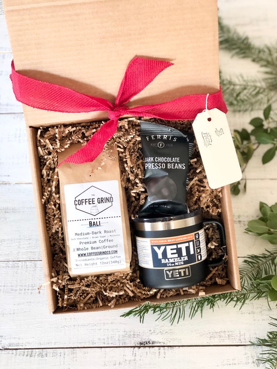 Coffee Gift Box With Yeti Mug, Coffee Lovers Gift Set, Yeti Rambler Mug &  Coffee, Chocolate Covered Coffee Beans, Coffee Gifts 