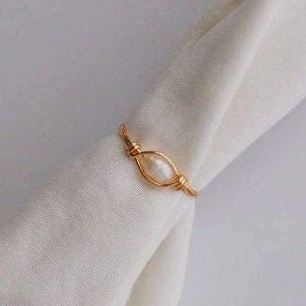Gold Plated Pearl Ring, Wire Wrapped Pearl Ring, Gold Wire, Dainty Jewelry, Gold Ring, Pearl Ring, Summer Jewelry, Beachy Jewelry