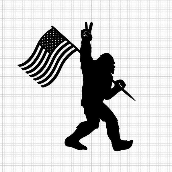 Sasquatch with American flag and peace sign, Cool bigfoot design, svg, pdf, cricut file