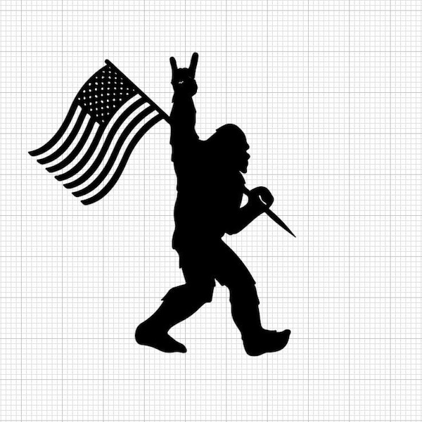 Sasquatch with American flag, Cool bigfoot design, svg, pdf, cricut file