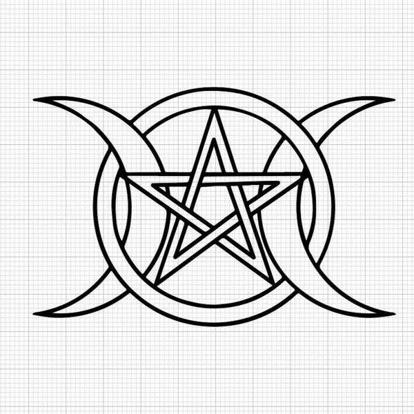 triple goddess moons with pentagram, svg, pdf, eps, jpg, cricut