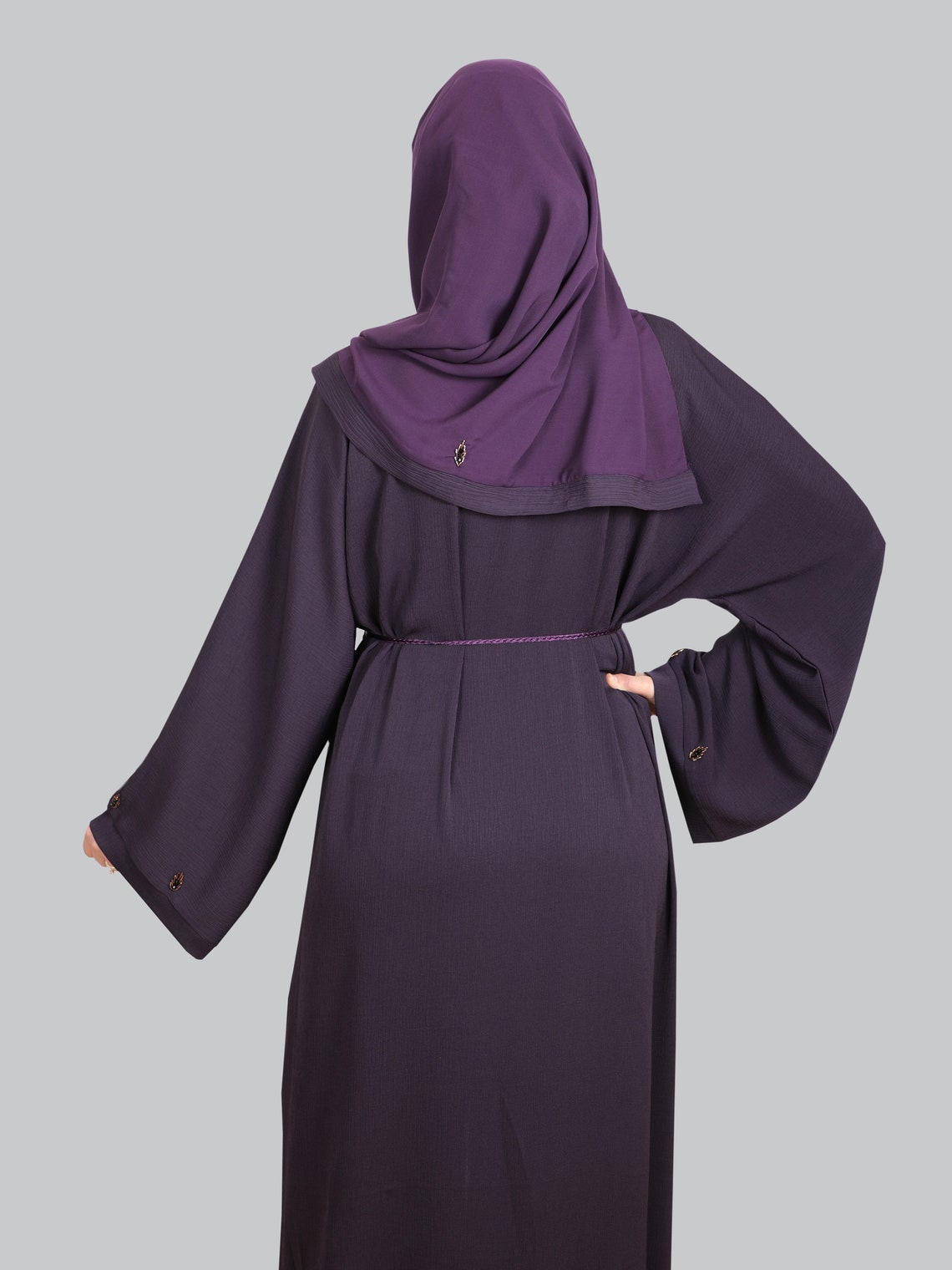 Beaded abaya dress ladies plum embroided jubbah with belt & Etsy