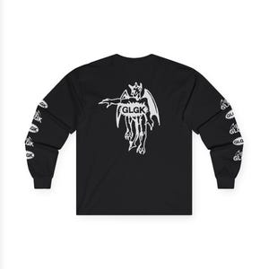 GLGK Demon - Horror-Inspired Skeleton Long Sleeve Shirt with Flying Eyes - Punk Rock Skateboarding Tee - Vintage - BLK