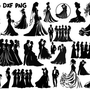 Wedding Party Silhouette svg, Personal&Commercial Use, Wedding Couple Silhouettes SVG, bride and groom, prêt à couper des fichiers pour Cricut