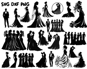Wedding Party Silhouette svg, Personal&Commercial Use, Wedding Couple Silhouettes SVG, bride and groom, ready to cut files for Cricut