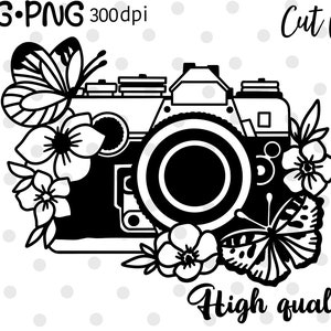 Camera silhouette SVG, Photography Svg, Photographer Svg, Floral Camera Svg, Camera Clipart, Camera Flower Svg for Cricut Silhouette png 2