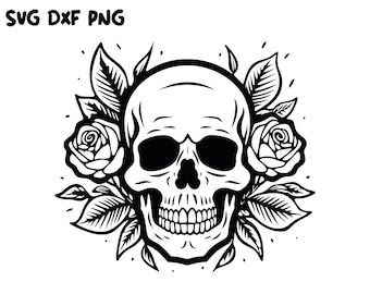 Skull Devil Horn Dead Head Evil Kill Killer Tattoo Skeleton Bone Horror Vintage Design SVG PNG DXF, Clipart Vector Cutting Cricut Silhouette