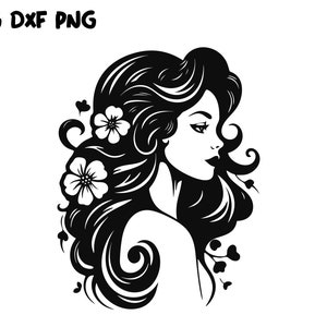 Floral Lady SVG, Pretty Flower Girl SVG, Mujer con cabeza de mariposa SVG, Cricut Cut Files Imprimible Clip Art Vector Digital Dxf Line art Svg