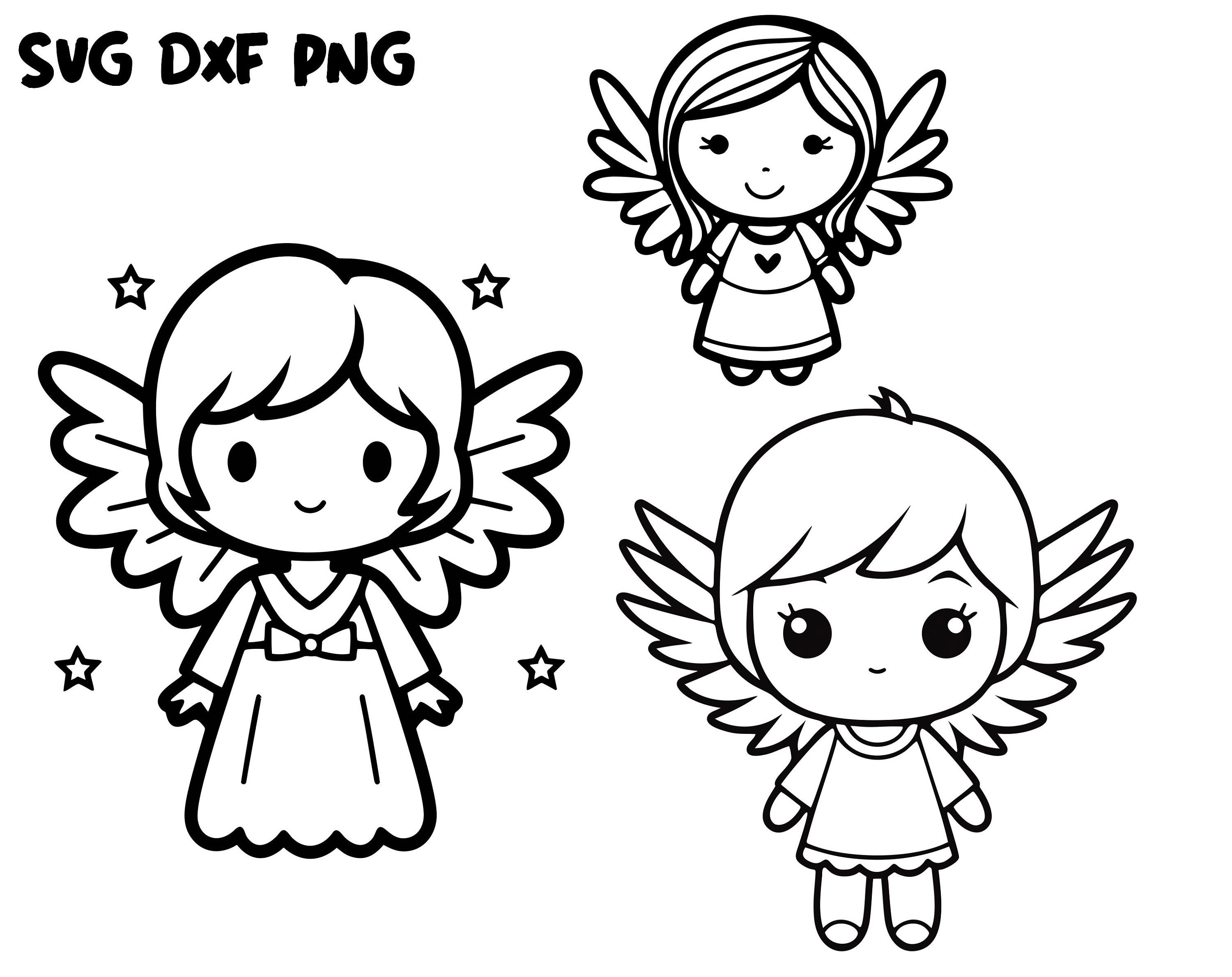 Cute Angels Illustrations SVG, PNG, DXF Cute Angels Files for Cricut ...