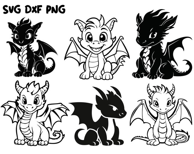 Baby Dragon SVG, Fantasy SVG, Cute Mythical Animal SVG, Cricut Cutting ...