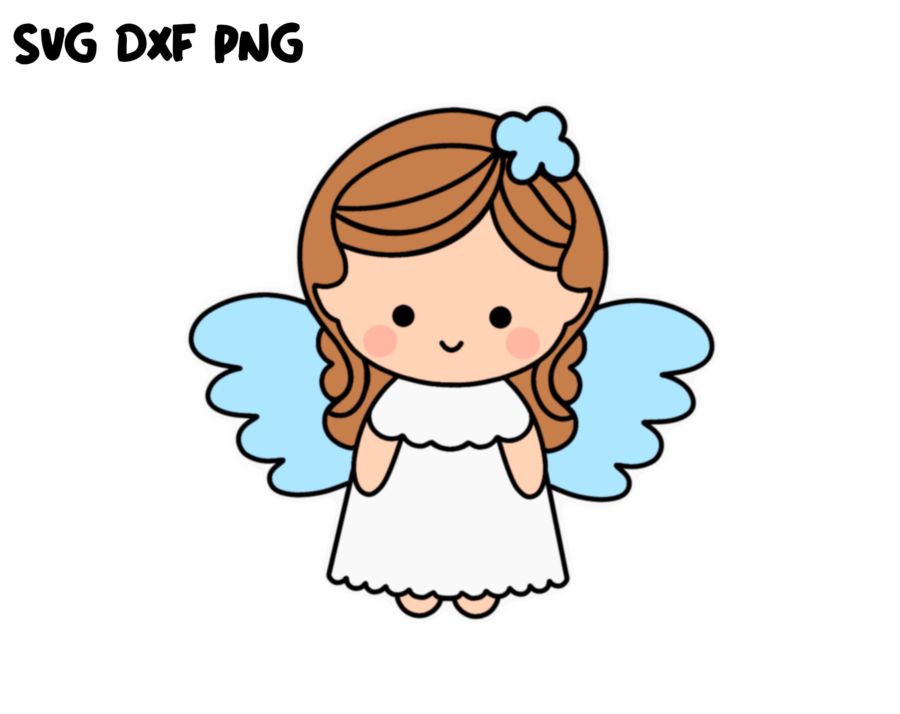 Small Cute Angel Illustration SVG, PNG, DXF Angel Clipart, Little Girl Angel, Cute Angel