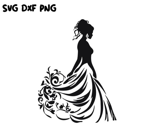 Bride Svg, Evening Dress svg png, Princess Svg, Bride Cut File, Wedding Dress Svg, Wedding Svg, Bride Clipart, Cricut, Silhouette dxf svg