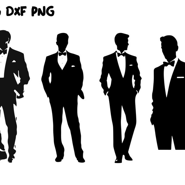 Wedding Groom Silhouette Pack - 4 Designs, Digital Download, Wedding Groom SVG, Wedding Groom PNG, Wedding Vector Graphic, Groom Marriage