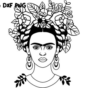 Puede incluir: Ilustración en blanco y negro de una mujer con una corona de flores. La mujer tiene una expresión seria y lleva pendientes.