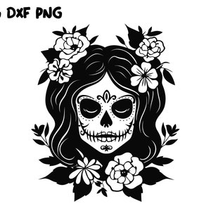 Lady Dead Svg ファイル、Sugar Skull Svg、La Muerta Svg、Catrina Svg、Halloween Mom Svg、Cricut シルエット印刷可能な Png DXF Jpg ファイル