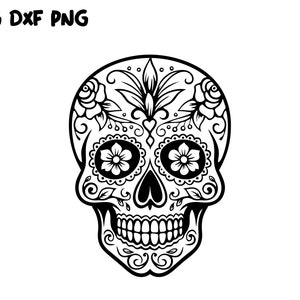 Zuckerschädel SVG png Schnittdatei, Download, Tag der Toten, Totenkopf SVG, Cricut Silhouette, Basteln digitaler Download, mexikanische Totenkopf Blumen, Dxf