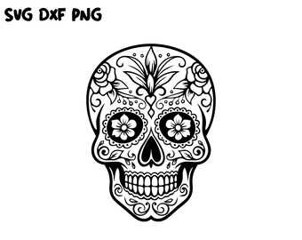 Sugar skull svg png Cut File, download, Day of the dead, skull Svg, Cricut silhouette, Crafting digital download, Mexican skull Flowers, Dxf