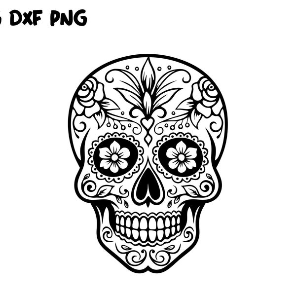 Sugar skull svg png Cut File, download, Day of the dead, skull Svg, Cricut silhouette, Crafting digital download, Mexican skull Flowers, Dxf