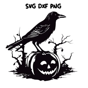 Kråka och pumpa SVG PNG, pumpa ansikte PNG SVG, kråka pumpa design, pumpa PNG sublimering Halloween SVG PNG DXF design, digital nedladdning