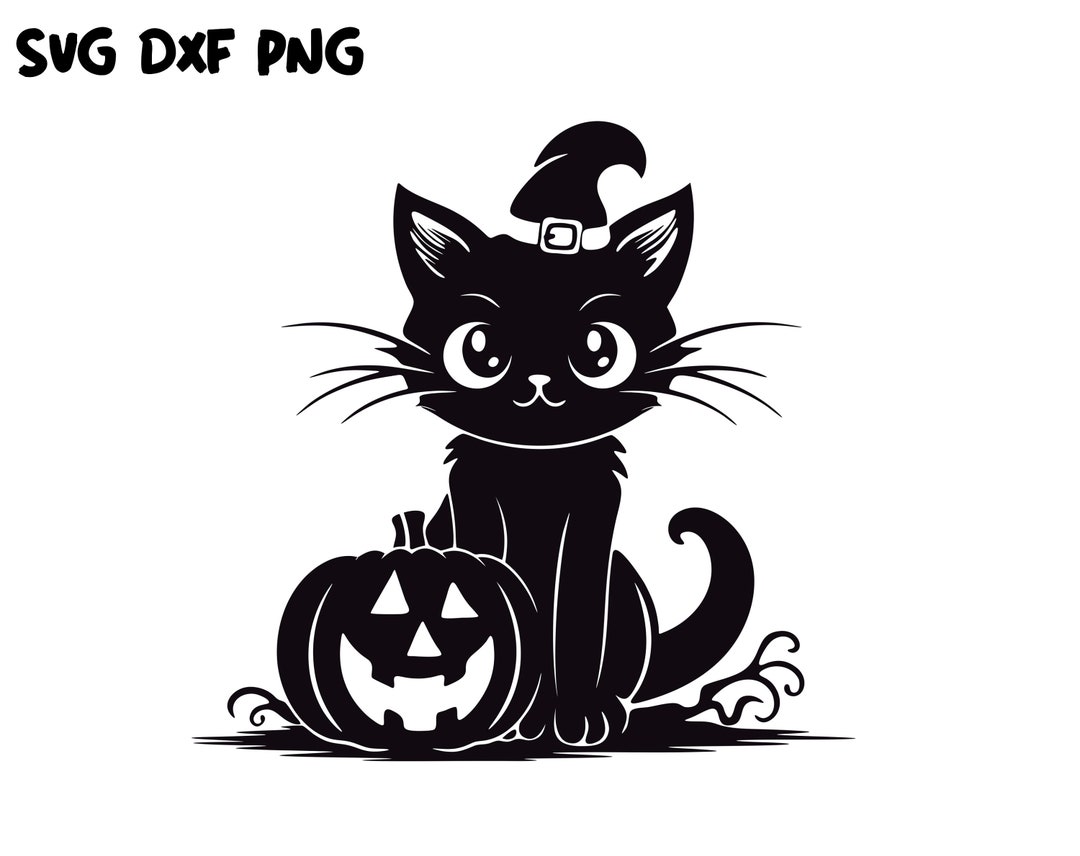 Halloween Cat Svg Cut File Witch Cat on Halloween Pumpkin Cute Cat With ...