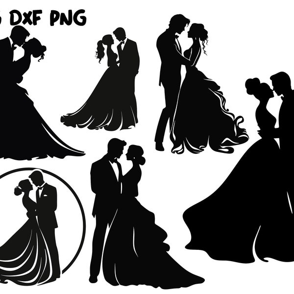 Wedding Couple Silhouettes SVG, bride and groom splitclipart, ready to cut files for Cricut Couple SVG, Couple Bundle svg Couples