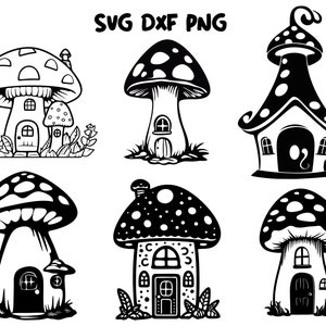 Carino fungo casa svg, Gnome casa svg, dxf, png, Fata casa svg, Fungo fata svg, Fungo magico svg, Download istantaneo taglio cricut