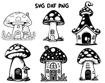 Linda casa de hongos svg, Casa de gnomos svg, dxf, png, Casa de hadas svg, Hada de hongos svg, Hongo mágico svg, Descarga instantánea corte cricut