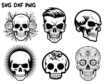 Skull SVG Bundle, skull with flowers svg file, messy bun skull svg, sugar skull girl svg file cricut file, Instant Download Skull svg bundle