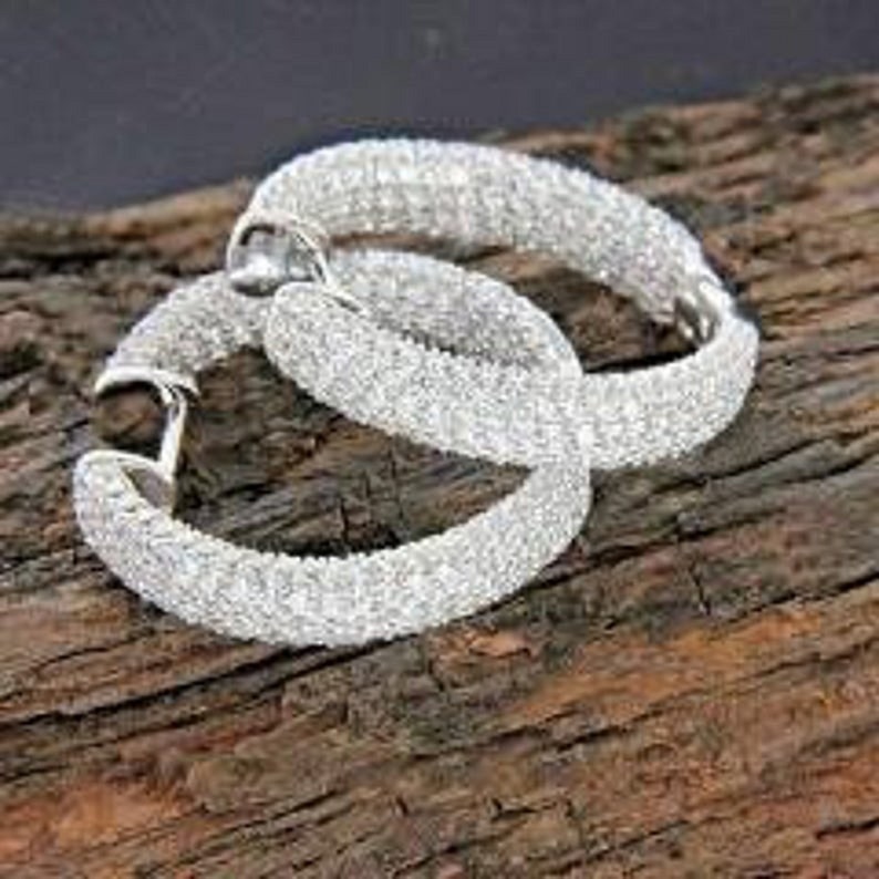 5.00 Ct Round Cut White Diamond & Moissanite 10K, 14K White Gold And Sterling Silver, Lab Created Diamond, Engagement Earrings, Hoops.