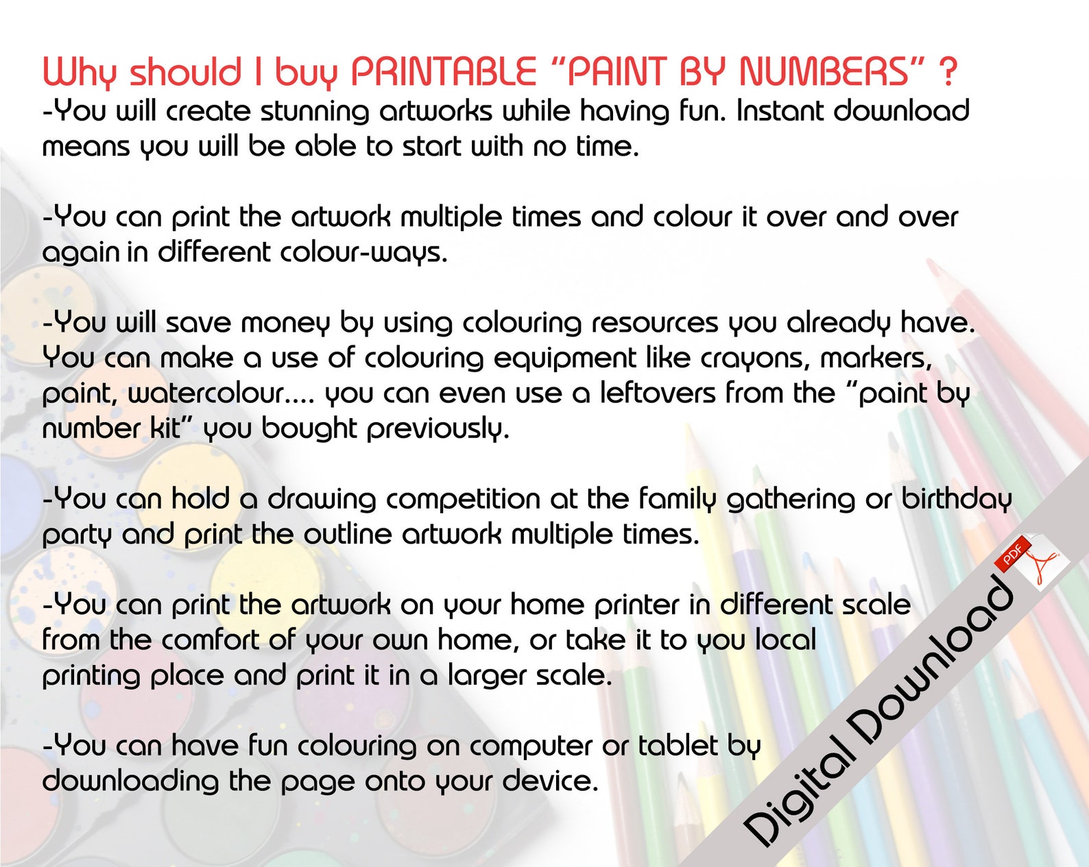 PRINTABLE Paint by Numbers / Easy Paint by Number / Paint by Numbers for Adult / Paint by Number