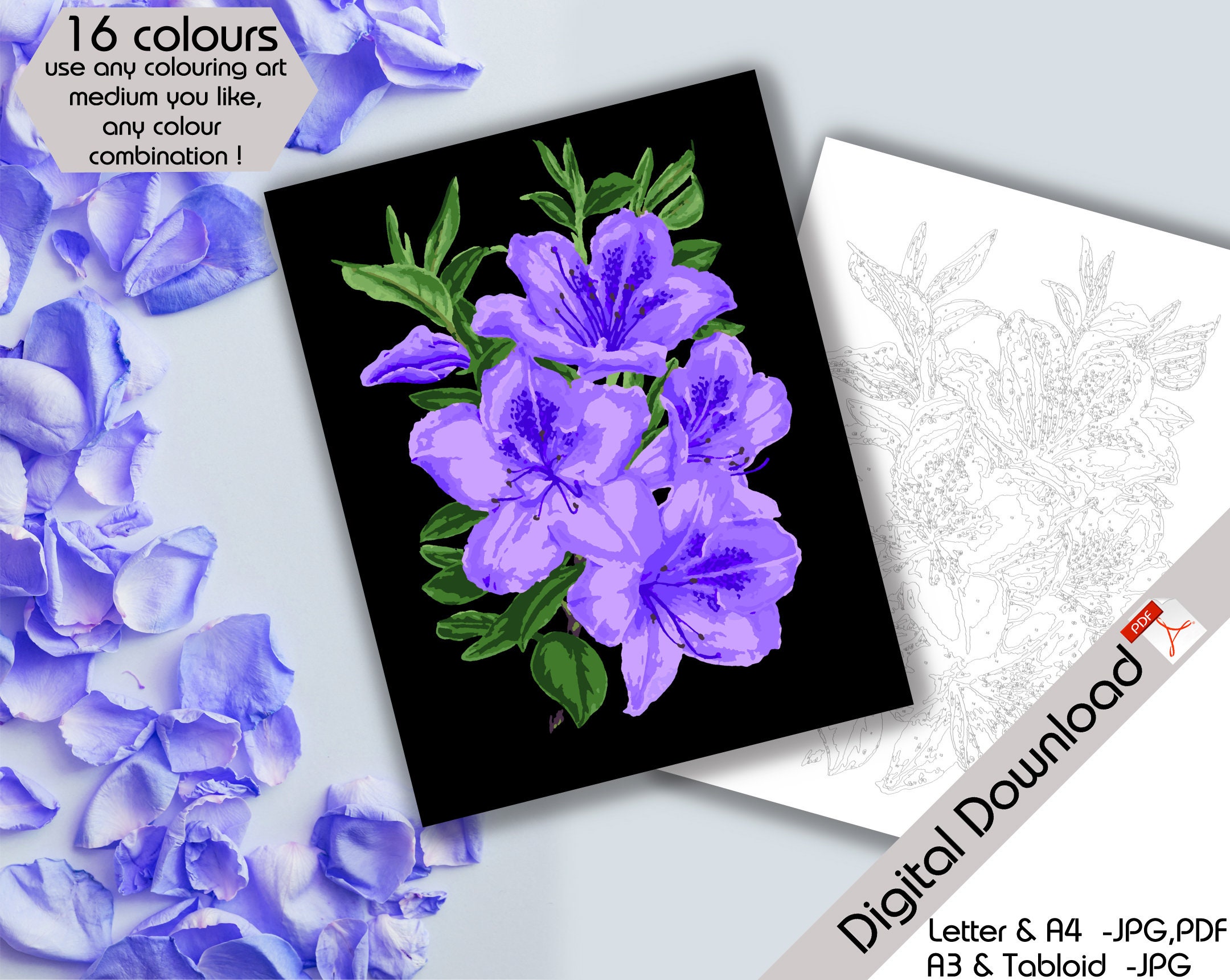 printable paint by numbers paining by numbers vintage floral etsy